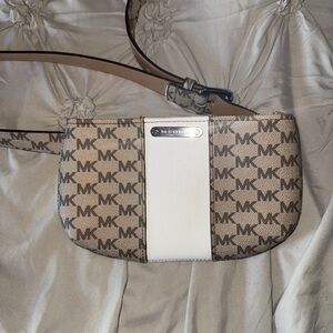 Michael Kors Brown and White MK Shoulder Bag